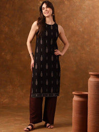Thumbnail for Anouk Black Ethnic Motifs Printed Sleeveless Straight Kurta