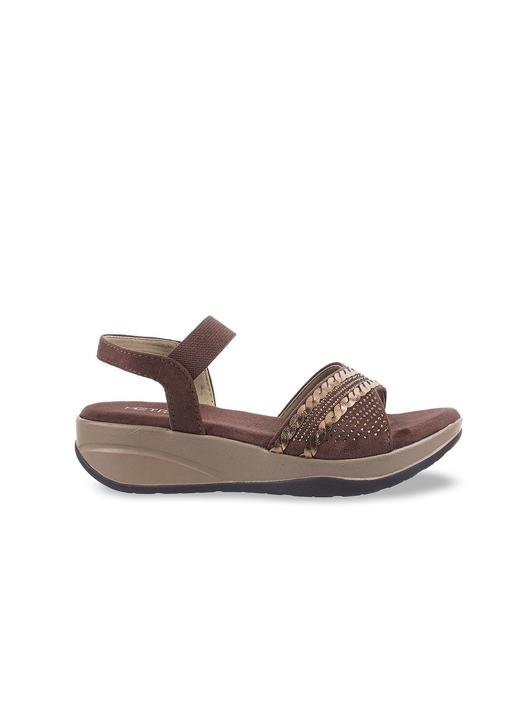 Metro Embellished Open Toe Wedges With Backstrap