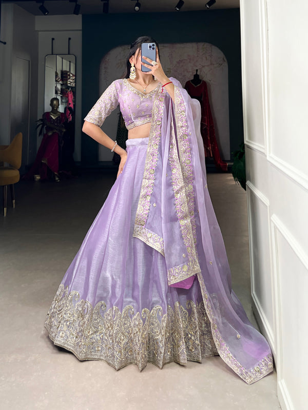 Lorenvalley Lavender Burberry Silk Sequins Embroidery Work Lace Border Lehenga Choli - Distacart