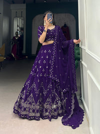 Thumbnail for Lorenvalley Purple Georgette Sequins and Thread Embroidery Work Lehenga Choli