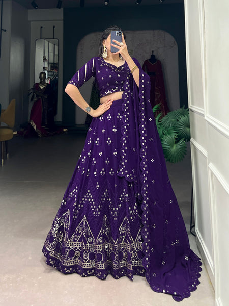 Lorenvalley Purple Georgette Sequins and Thread Embroidery Work Lehenga Choli