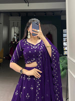 Thumbnail for Lorenvalley Purple Georgette Sequins and Thread Embroidery Work Lehenga Choli - Distacart