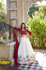 Thumbnail for Lorenvalley White Georgette Sequins and Thread Embroidery Work With Lace Touch Up Lehenga Choli with Dupatta