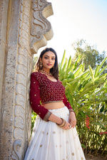 Thumbnail for Lorenvalley White Georgette Sequins and Thread Embroidery Work With Lace Touch Up Lehenga Choli with Dupatta