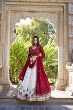 Thumbnail for Lorenvalley White Georgette Sequins and Thread Embroidery Work With Lace Touch Up Lehenga Choli with Dupatta