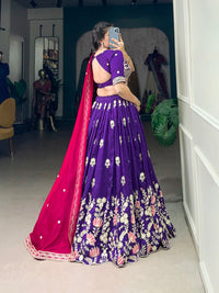 Thumbnail for Lorenvalley Purple Vichitra Silk Sequins and Thread Embroidery Work Lehenga Choli