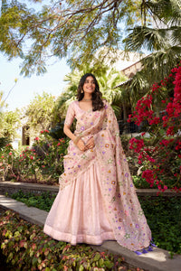 Thumbnail for Lorenvalley Light Pink Gold Crush Fabric Sequins and Thread Embroidery All Over Butties Work Lehenga choli
