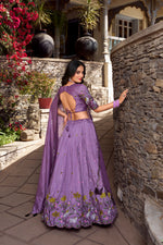 Thumbnail for Lorenvalley Lavender Vichitra Shimmer Sequins and Thread Embroidery Work Lehenga Choli - Distacart