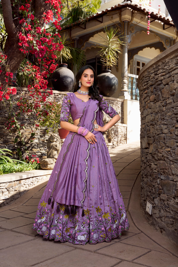 Lorenvalley Lavender Vichitra Shimmer Sequins and Thread Embroidery Work Lehenga Choli - Distacart