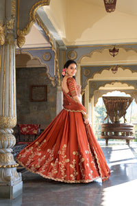 Thumbnail for Lorenvalley Orange Rangoli Silk Lehenga choli