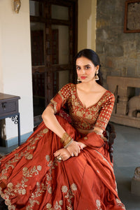 Thumbnail for Lorenvalley Orange Rangoli Silk Lehenga choli