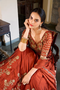 Thumbnail for Lorenvalley Orange Rangoli Silk Lehenga choli
