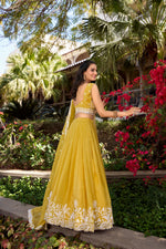 Thumbnail for Lorenvalley Yellow Gold Crush Fabric Sequins and Thread Embroidery Work Lehenga Choli - Distacart