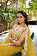Thumbnail for Lorenvalley Yellow Gold Crush Fabric Sequins and Thread Embroidery Work Lehenga Choli - Distacart