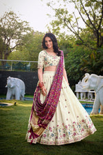 Thumbnail for Lorenvalley Offwhite Khadi Cotton Sequins And Thread Embroidery Work Lehenga Choli with Dupatta