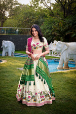 Thumbnail for Lorenvalley Offwhite Khadi Cotton Sequins And Thread Embroidery Work Lehenga Choli with Dupatta