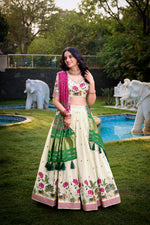 Thumbnail for Lorenvalley Offwhite Khadi Cotton Sequins And Thread Embroidery Work Lehenga Choli with Dupatta