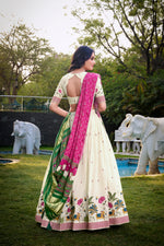 Thumbnail for Lorenvalley Offwhite Khadi Cotton Sequins And Thread Embroidery Work Lehenga Choli with Dupatta
