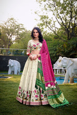Thumbnail for Lorenvalley Offwhite Khadi Cotton Sequins And Thread Embroidery Work Lehenga Choli with Dupatta