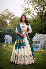Thumbnail for Lorenvalley Offwhite Khadi Cotton Sequins And Thread Embroidery Work Lehenga Choli with Dupatta