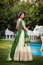 Thumbnail for Lorenvalley Offwhite Khadi Cotton Sequins And Thread Embroidery Work Lehenga Choli with Dupatta