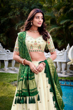 Thumbnail for Lorenvalley Offwhite Khadi Cotton Sequins And Thread Embroidery Work Lehenga Choli with Dupatta