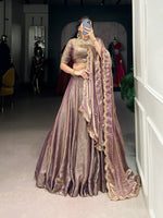 Thumbnail for Lorenvalley Lavender Fendi Silk Sequins and Thread Embroidery Work Belt Lehenga Choli with Dupatta