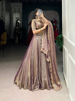 Thumbnail for Lorenvalley Lavender Fendi Silk Sequins and Thread Embroidery Work Belt Lehenga Choli with Dupatta