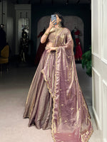 Thumbnail for Lorenvalley Lavender Fendi Silk Sequins and Thread Embroidery Work Belt Lehenga Choli with Dupatta