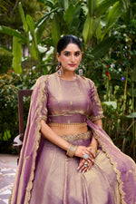 Thumbnail for Lorenvalley Fashion Lavender Fendi Silk Sequins and Thread Embroidery Work Belt Lehenga Choli with Dupatta