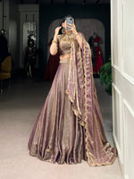 Thumbnail for Lorenvalley Lavender Fendi Silk Sequins and Thread Embroidery Work Belt Lehenga Choli with Dupatta