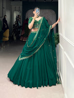 Thumbnail for Lorenvalley Fashion Green Georgette Thread Embroidery Work Belt Lehenga Choli with Dupatta
