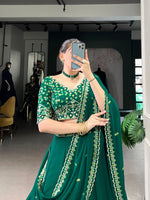Thumbnail for Lorenvalley Fashion Green Georgette Thread Embroidery Work Belt Lehenga Choli with Dupatta