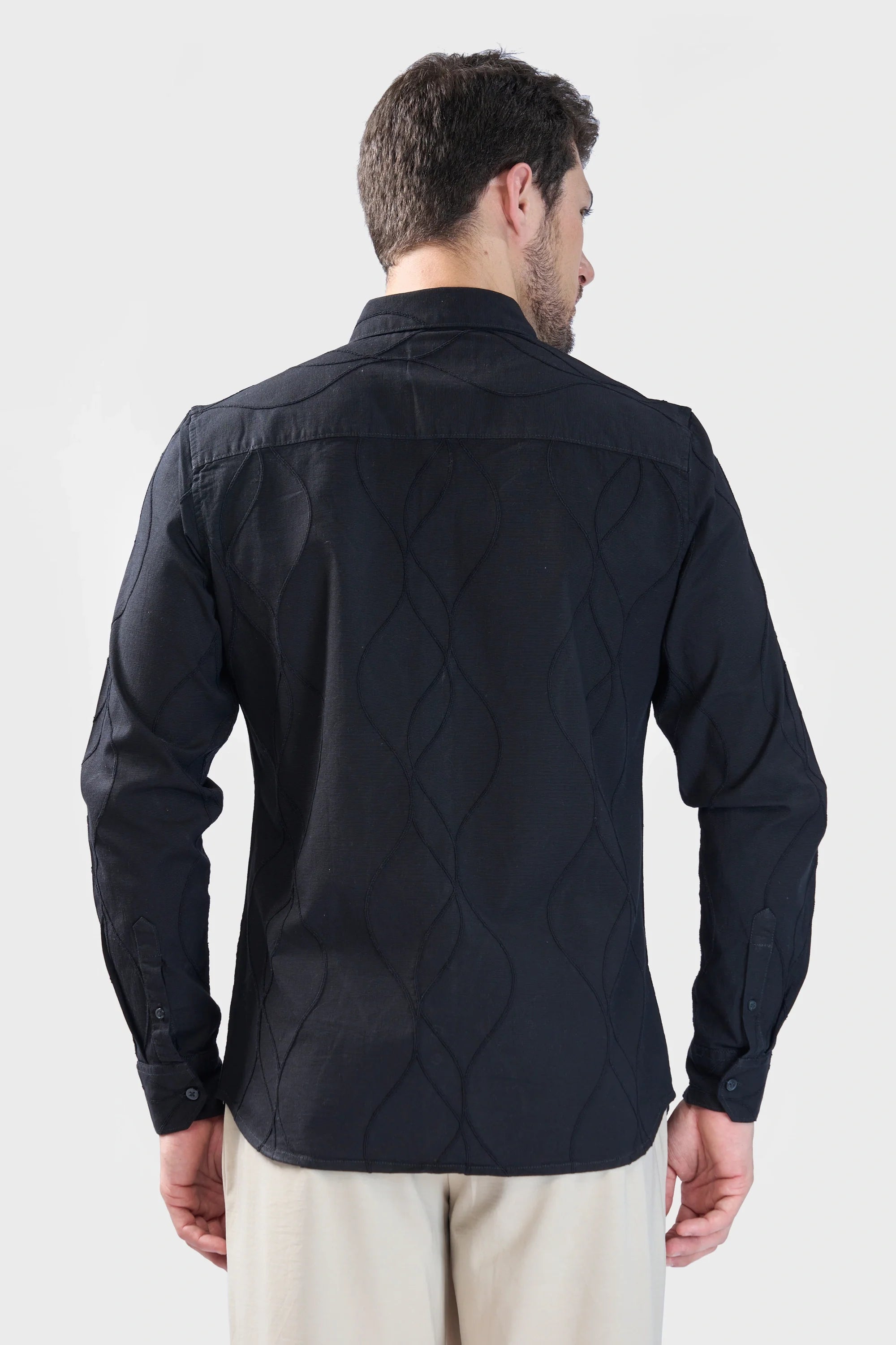 Xkind Black Embroidery Full Sleeve Slim Fit Shirt