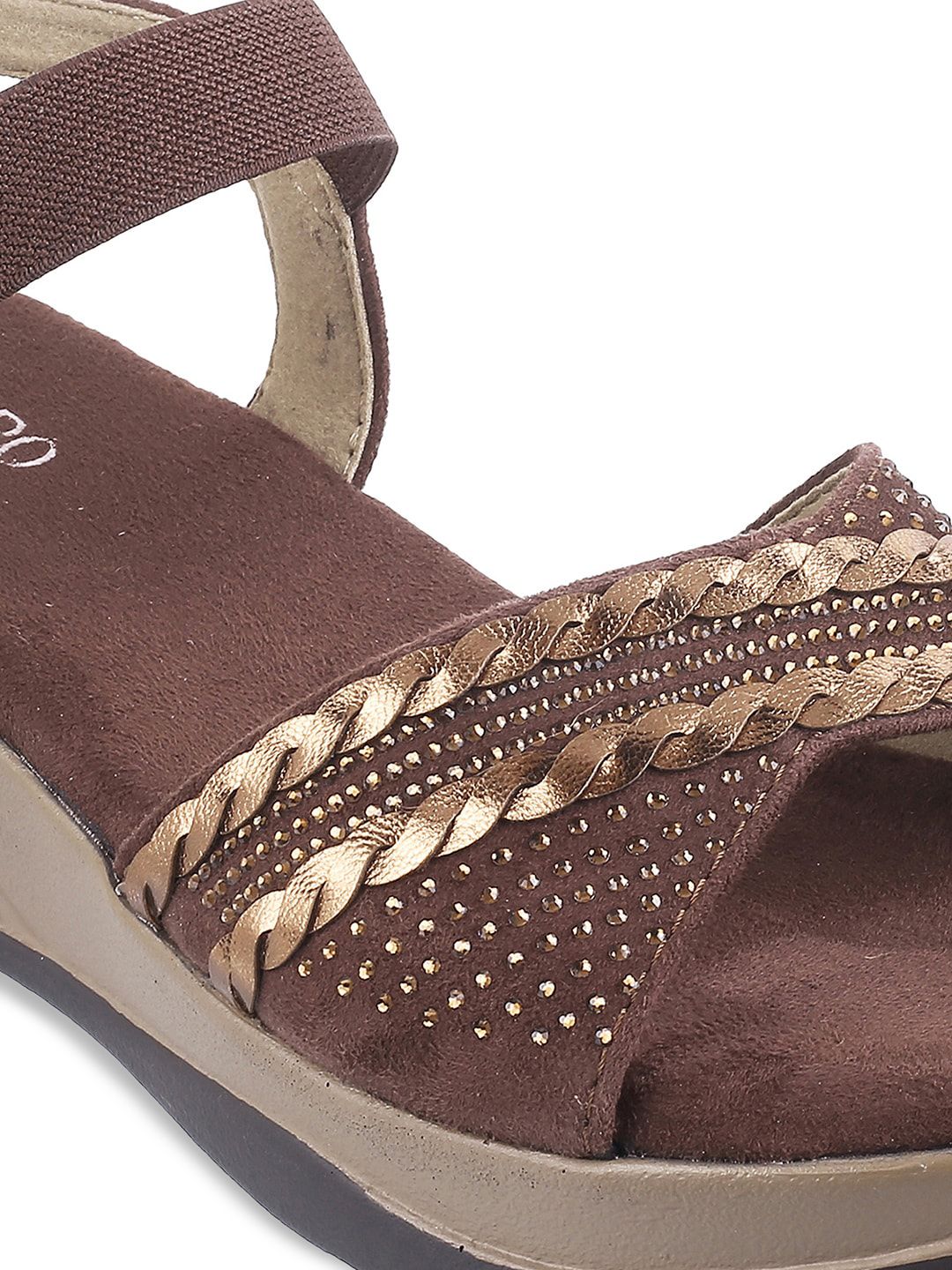 Metro Embellished Open Toe Wedges With Backstrap