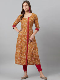 Thumbnail for Aks Floral Printed Round Neck A-Line Kurta - Distacart