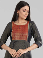 Thumbnail for AURELIA Women Navy Blue Striped A-Line Ethnic Dress - Distacart