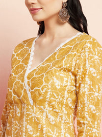 Thumbnail for Aks Abstract Printed V-Neck Pure Cotton Kurta with Trousers - Distacart