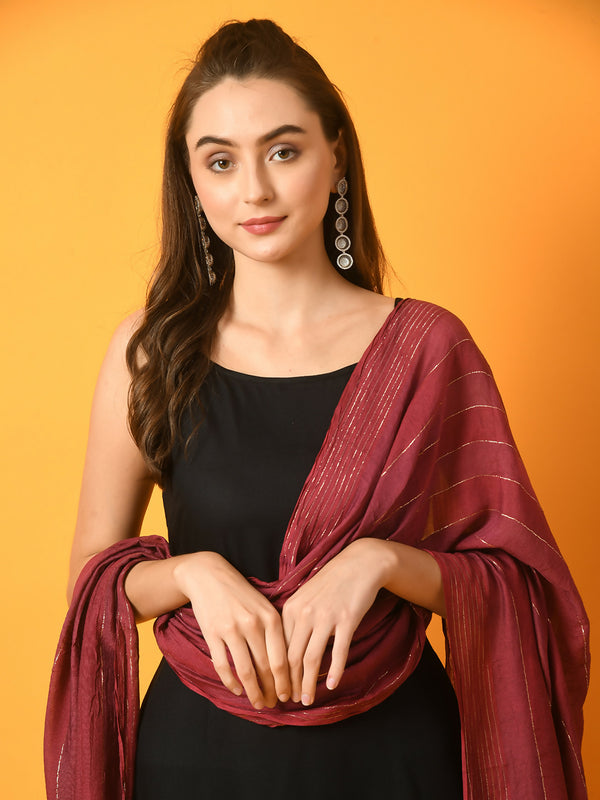 Myshka Women's Black Solid Anarkali Party Kurta Set With Dupatta - Distacart