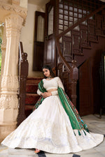 Thumbnail for Lorenvalley Fashion White Georgette Lucknowi Paper Mirror Work Lehenga Choli with Dupatta