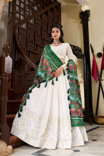Thumbnail for Lorenvalley Fashion White Georgette Lucknowi Paper Mirror Work Lehenga Choli with Dupatta