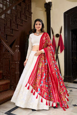 Thumbnail for Lorenvalley Fashion White Georgette Lucknowi Paper Mirror Work Lehenga Choli with Dupatta
