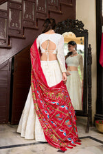 Thumbnail for Lorenvalley Fashion White Georgette Lucknowi Paper Mirror Work Lehenga Choli with Dupatta