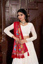 Thumbnail for Lorenvalley Fashion White Georgette Lucknowi Paper Mirror Work Lehenga Choli with Dupatta
