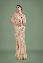 Thumbnail for Monjolika Fashion Imaginative Beige & Pink Woven Butti Pattern Cotton Silk Saree