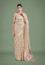 Thumbnail for Monjolika Fashion Imaginative Beige & Pink Woven Butti Pattern Cotton Silk Saree
