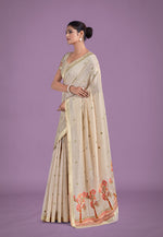 Thumbnail for Monjolika Fashion Imaginative Beige & Red Woven Butti Pattern Cotton Silk Saree