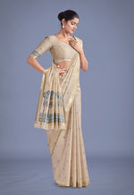 Thumbnail for Monjolika Fashion Imaginative Beige & Blue Woven Butti Pattern Cotton Silk Saree