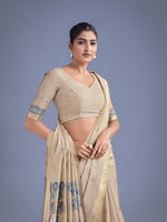 Thumbnail for Monjolika Fashion Imaginative Beige & Blue Woven Butti Pattern Cotton Silk Saree