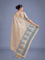 Thumbnail for Monjolika Fashion Imaginative Beige & Blue Woven Butti Pattern Cotton Silk Saree